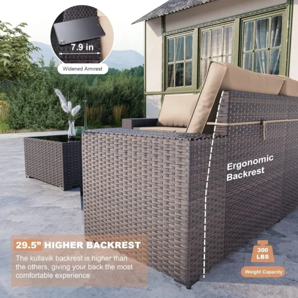 12PCS Outdoor Patio Furniture Set PE Wicker Rattan Sectional Sofa Patio Conversation Sets,Sand - Image 2
