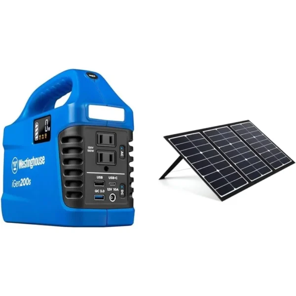 Westinghouse 194Wh 300 Peak Watt Portable Power Station and Solar Generator & Portable 60W Solar Panel for Portable Power