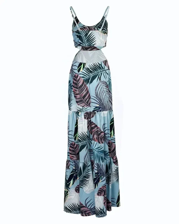 Women Dress Camisole Long Dresses Print Folds Sleeveless Slim Fit V Neck Elegant A Line Splice Vestidos Beach Summer 2024 - Image 5