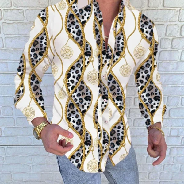 Fashion Luxury man shirt Lapel Buttoned Shirt Casual Designer Print Long Sleeve Tops Men's Clothing social Cardigan shirt - Image 3