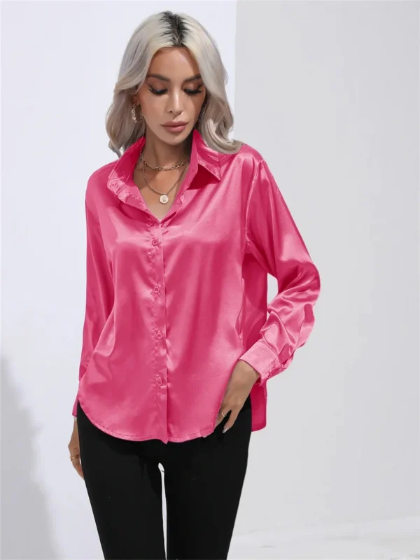 Woman Spring Autumn Style Casual Blouses Shirts Lady Long Sleeve Turn-down Collar Solid Color Blusas Tops - Image 3