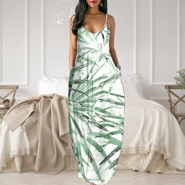 Elegant Sexy Long Dresses 2024 Bohemian Printing Beach Dresses European Style For Women Vestidos Camisole Long Skirts Plus Sizes - Image 5