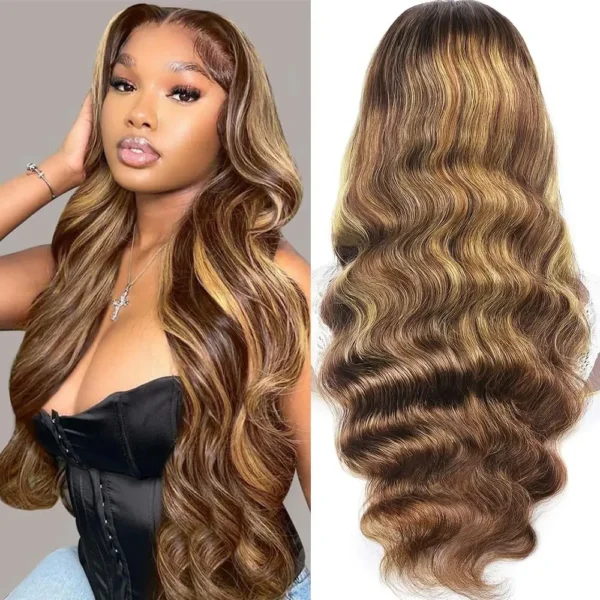 Highlight Body Wave Wig Human Hair 13x4 HD Lace Front Human Hair Wigs For Women Honey Blonde Transparent Lace Frontal Wig - Image 4