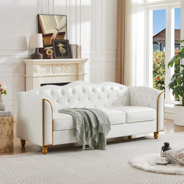 78" Leather Sofa Couch, Soft 3 Seater Sofa Couches for Living Room, Button Tufted Comfy Couch Modern with Upholstered Cushion - Image 3