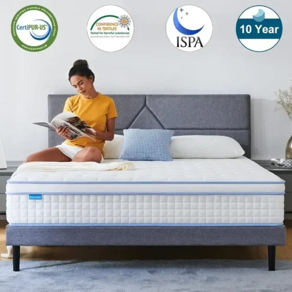 Queen Mattresses, 12 Inch Queen Size Hybrid Mattress Individual Pocket Springs with Foam,Queen Bed in a Box - Image 3