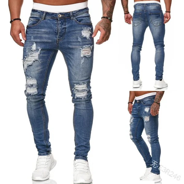 new White Embroidery Jeans Men Cotton Stretchy Ripped Skinny Jeans High Quality Hip Hop Black Hole Slim Fit Oversize Denim Pants - Image 2