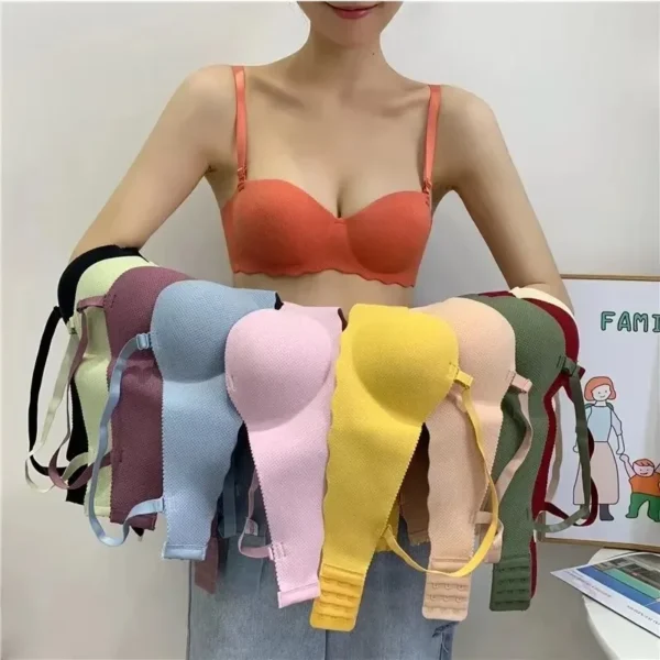 Female Gather Removable Shoulder Strap Solid Color Wireless Lingerie One-pieces Sexy Bras Push Up Seamless Underwear for Women - Image 2