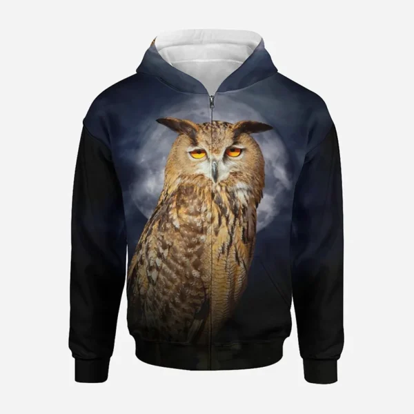 Horror Night Owl Zip Up Hoodie Men Clothing New 3D Goth Eagle Printed Hoodies Women Harajuku Fashion y2k Pullovers Hooded Hoody - Image 6