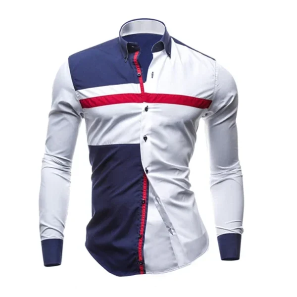 Men Long Sleeve Shirt 2024 Spring Striped Shirts Slim Fit Male Casual Social Patchwork Shirt Turn-down Collar Camisa Masculina - Image 4