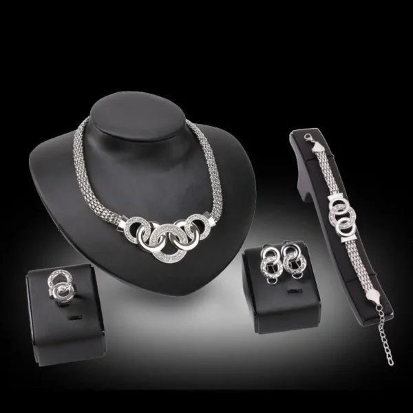 Fashion European and American five-ring suit necklace earrings bracelet ring four-piece set retro bride photo gift - Image 5