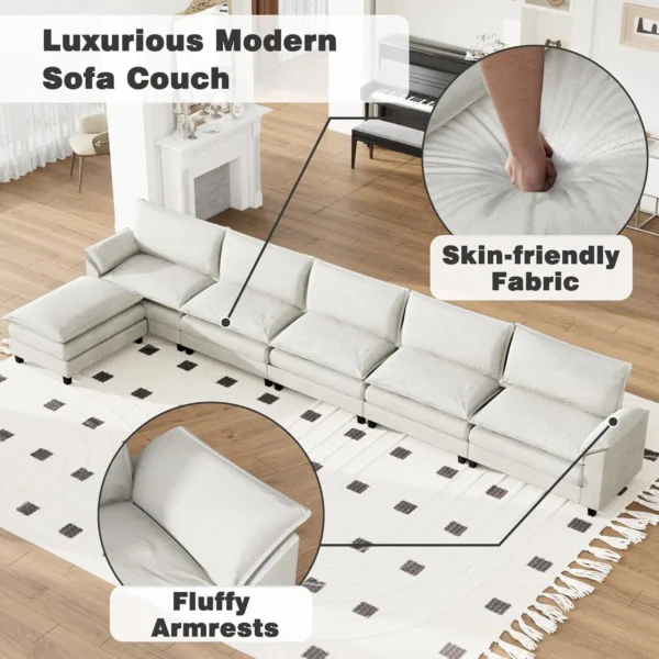 Modular Sectional Sofa Couch, Fabric Reversible Sofa Couch Cloud Couch with Ottoman, Sectional Sofa Couches for Living Room - Image 3