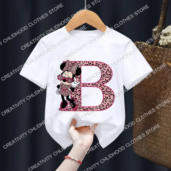Minnie Children T-Shirts Letter A-Z Name Combination Disney Kawaii Cartoons Clothes Kids Little Boy Girl Tee Shirts Casual Tops - Image 2