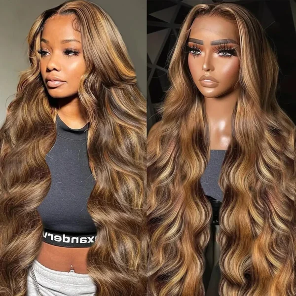 Highlight Body Wave Wig Human Hair 13x4 HD Lace Front Human Hair Wigs For Women Honey Blonde Transparent Lace Frontal Wig - Image 3