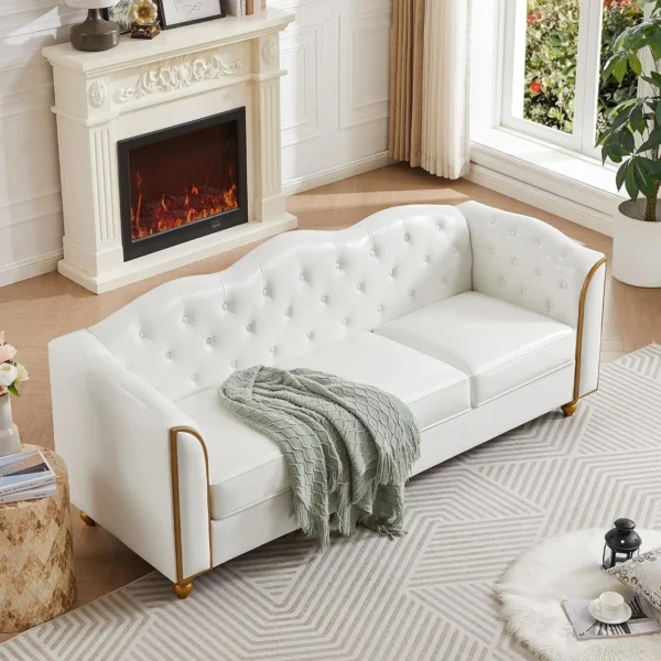 78" Leather Sofa Couch, Soft 3 Seater Sofa Couches for Living Room, Button Tufted Comfy Couch Modern with Upholstered Cushion - Image 4