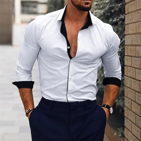 2024 Men's Shirt Suit Lapel Office Casual Outdoor Sports Gym Splicing Simple Fashion Solid Color Soft Comfortable Large Size - Image 6