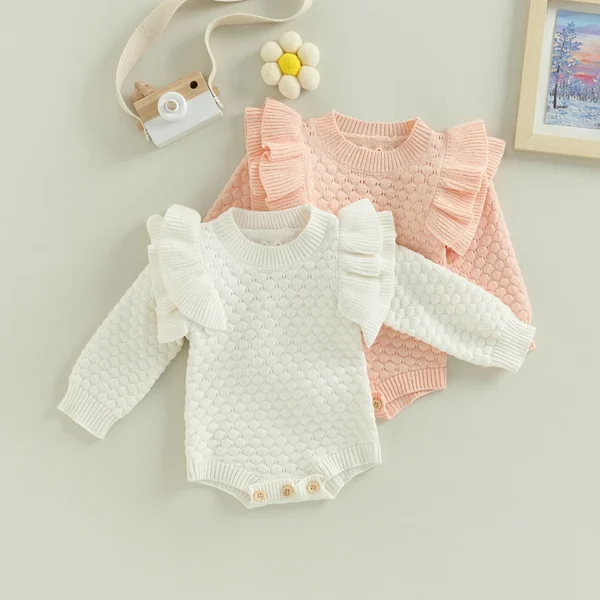2022-07-14 Lioraitiin 0-24M Newborn Infant Baby Girl Romper Knit Ruffle Warm Long Sleeve Jumpsuit Toddler Fall Spring Clothing - Image 3