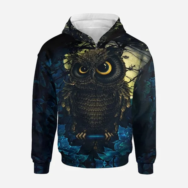 Horror Night Owl Zip Up Hoodie Men Clothing New 3D Goth Eagle Printed Hoodies Women Harajuku Fashion y2k Pullovers Hooded Hoody - Image 3