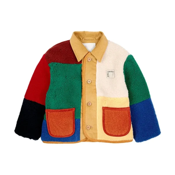 Pre-sale Children's Coat 24 Autumn/Winter Coat Color Block Sheepskin Jacket Outerwear BC Girls Boys Wear Lamb Wool Coat on Both - Image 3