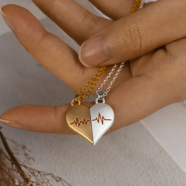 2Pcs Electrocardiogram Couple Necklaces for Lovers Boys Girls Stainless Steel Magnetic Heart Pendant Jewelry Valentines Day Gift - Image 3