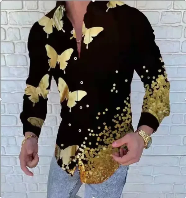 Fashion Luxury man shirt Lapel Buttoned Shirt Casual Designer Print Long Sleeve Tops Men's Clothing social Cardigan shirt - Image 2