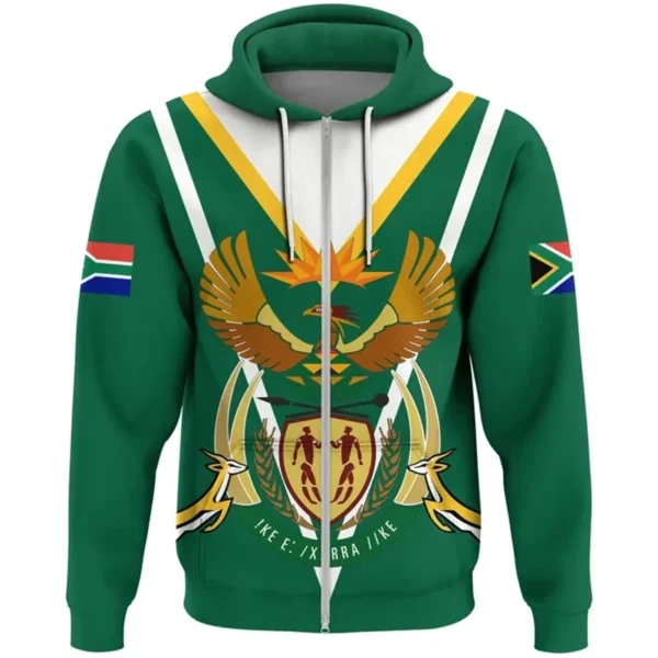South Africa Map Flag 3D Print Zip Up Hoodie For Men Clothes Fashion Springboks Sweatshirts National Emblem Pullovers Boy Tops - Image 3