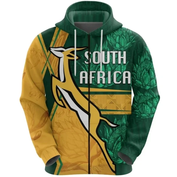 South Africa Map Flag 3D Print Zip Up Hoodie For Men Clothes Fashion Springboks Sweatshirts National Emblem Pullovers Boy Tops
