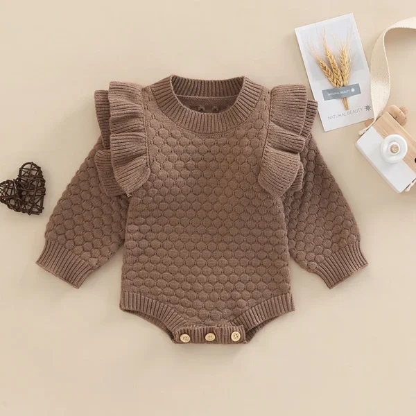 2022-07-14 Lioraitiin 0-24M Newborn Infant Baby Girl Romper Knit Ruffle Warm Long Sleeve Jumpsuit Toddler Fall Spring Clothing - Image 2