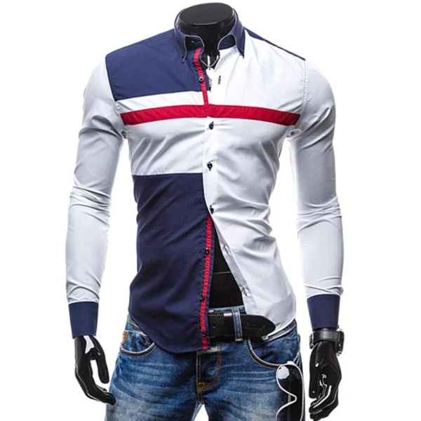 Men Long Sleeve Shirt 2024 Spring Striped Shirts Slim Fit Male Casual Social Patchwork Shirt Turn-down Collar Camisa Masculina - Image 6