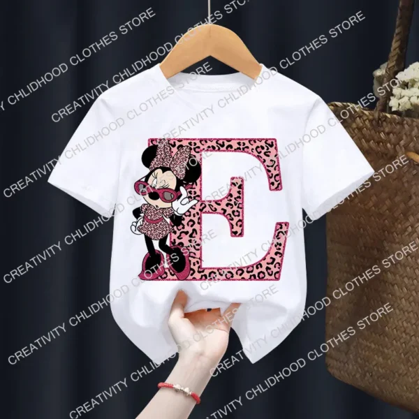 Minnie Children T-Shirts Letter A-Z Name Combination Disney Kawaii Cartoons Clothes Kids Little Boy Girl Tee Shirts Casual Tops - Image 5