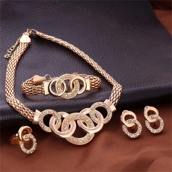Fashion European and American five-ring suit necklace earrings bracelet ring four-piece set retro bride photo gift - Image 2