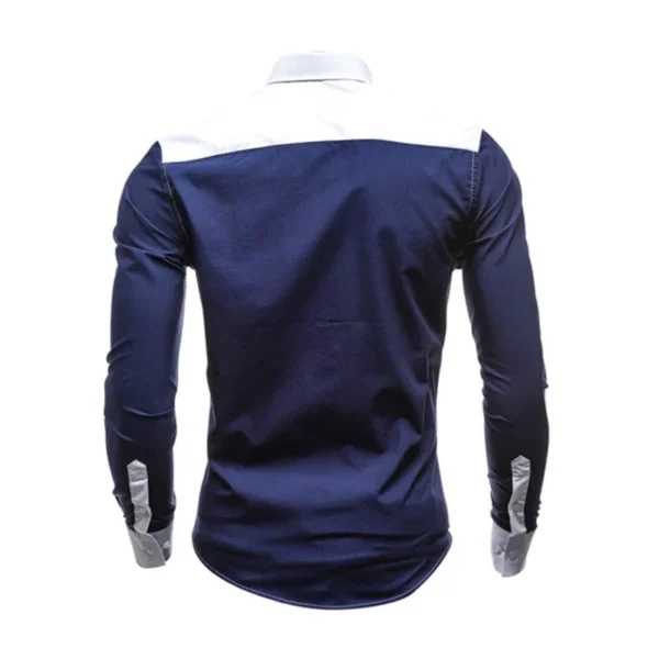 Men Long Sleeve Shirt 2024 Spring Striped Shirts Slim Fit Male Casual Social Patchwork Shirt Turn-down Collar Camisa Masculina - Image 2