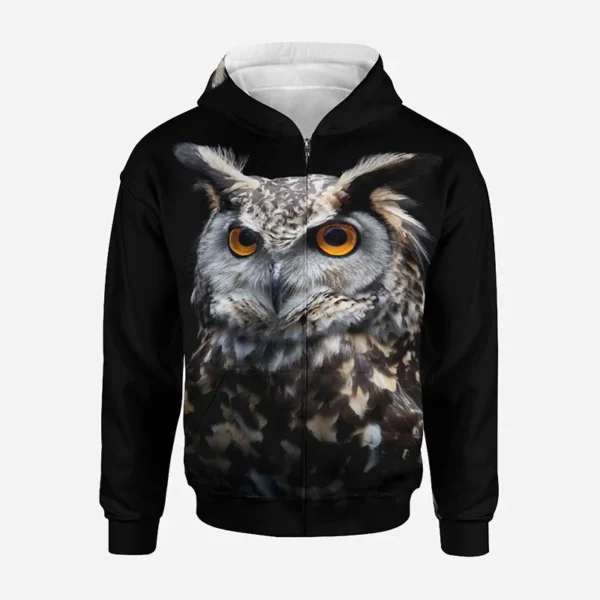 Horror Night Owl Zip Up Hoodie Men Clothing New 3D Goth Eagle Printed Hoodies Women Harajuku Fashion y2k Pullovers Hooded Hoody - Image 2