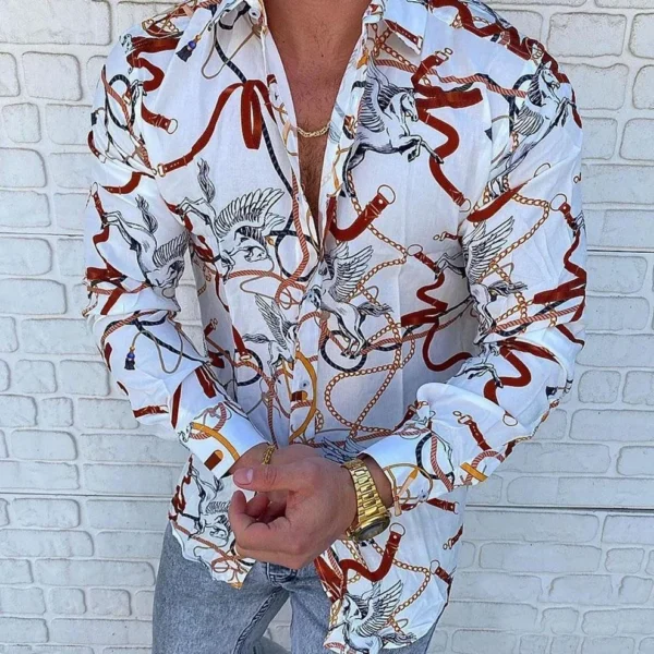 Fashion Luxury man shirt Lapel Buttoned Shirt Casual Designer Print Long Sleeve Tops Men's Clothing social Cardigan shirt - Image 5