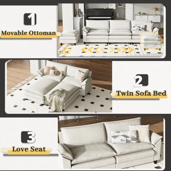 Modular Sectional Sofa Couch, Fabric Reversible Sofa Couch Cloud Couch with Ottoman, Sectional Sofa Couches for Living Room - Image 6