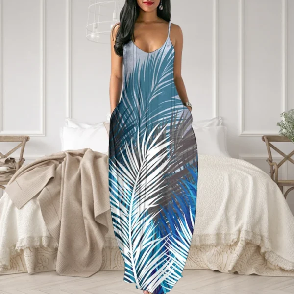 Elegant Sexy Long Dresses 2024 Bohemian Printing Beach Dresses European Style For Women Vestidos Camisole Long Skirts Plus Sizes - Image 3
