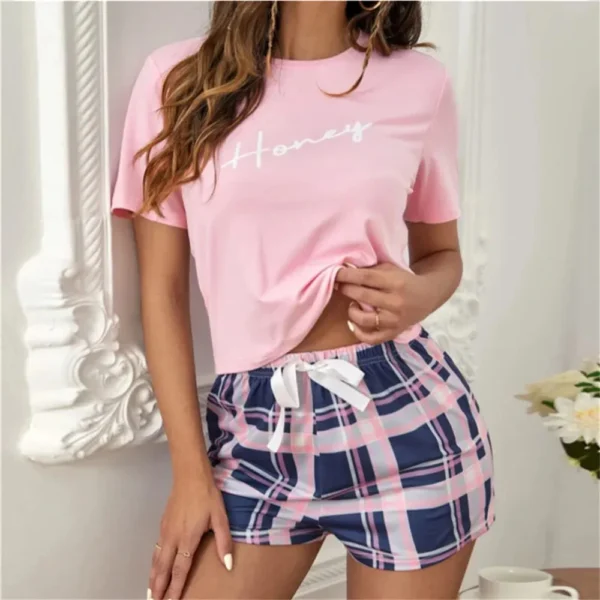 Women's Pajamas Lingerie Set Ladies Girls Letter Print Round Neck Sleepwear Shorts Loungewear Homewear Pyjamas Underwear Tops - Image 5