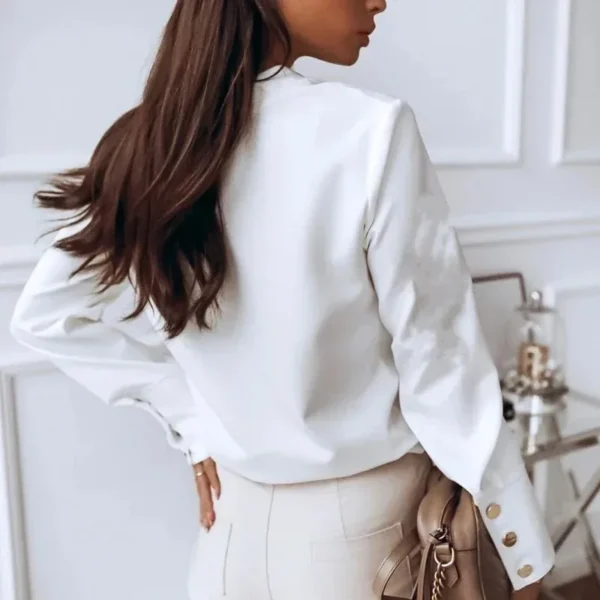 Women Shirts Tops 2024 Autumn Women's Fashion Long Sleeve Blouses Stand Collar Solid White Black Loose Cardigan Blusas 10619 - Image 2