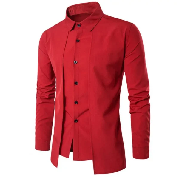 Stand Collar Fake Two-piece Men Shirt Double Placket Lapel Long Sleeve Slim Fit Formal Blazer Shirt Tops Fashion Social Shirt - Image 4
