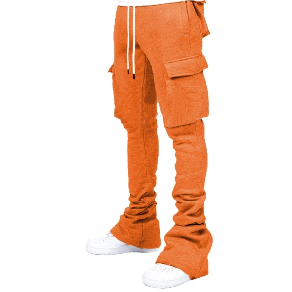 Plus Size Cargo Stacked Pants for Men Fleece Flare Sweat Pants Street Wear Men Pile Up Hiphop Pants New Design - Image 2