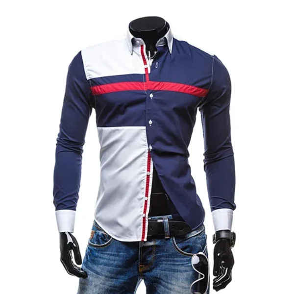 Men Long Sleeve Shirt 2024 Spring Striped Shirts Slim Fit Male Casual Social Patchwork Shirt Turn-down Collar Camisa Masculina - Image 5