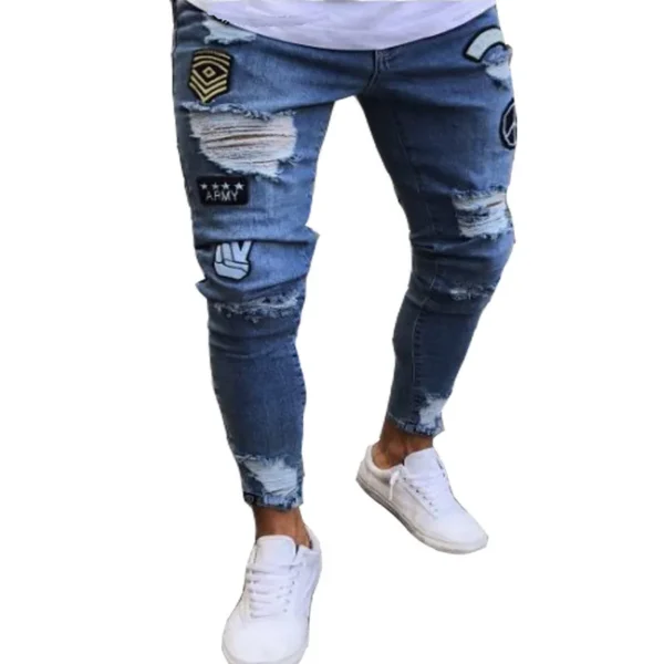 new White Embroidery Jeans Men Cotton Stretchy Ripped Skinny Jeans High Quality Hip Hop Black Hole Slim Fit Oversize Denim Pants - Image 4