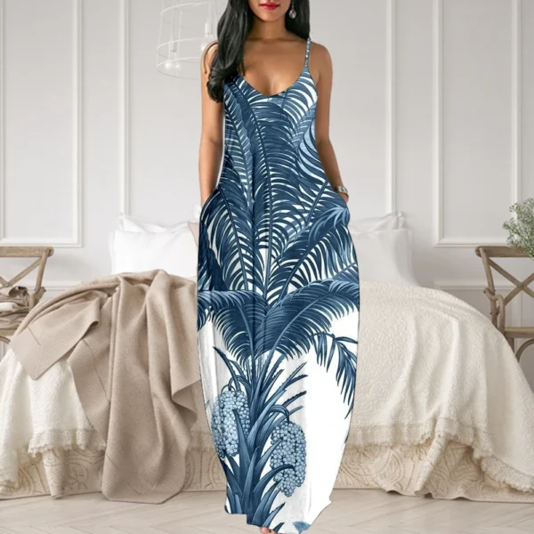 Elegant Sexy Long Dresses 2024 Bohemian Printing Beach Dresses European Style For Women Vestidos Camisole Long Skirts Plus Sizes - Image 2