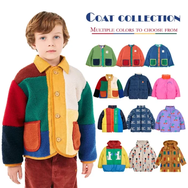 Pre-sale Children's Coat 24 Autumn/Winter Coat Color Block Sheepskin Jacket Outerwear BC Girls Boys Wear Lamb Wool Coat on Both
