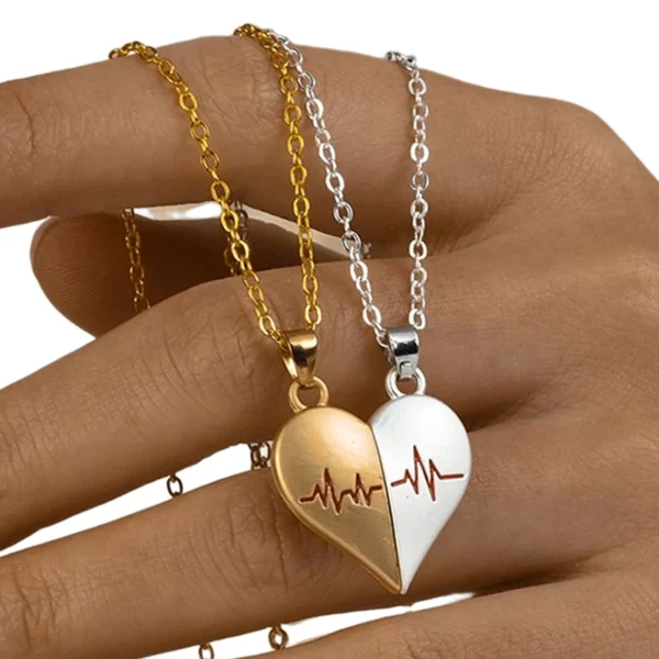 2Pcs Electrocardiogram Couple Necklaces for Lovers Boys Girls Stainless Steel Magnetic Heart Pendant Jewelry Valentines Day Gift - Image 2