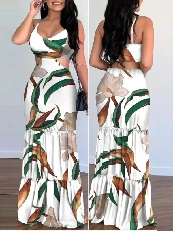 Women Dress Camisole Long Dresses Print Folds Sleeveless Slim Fit V Neck Elegant A Line Splice Vestidos Beach Summer 2024 - Image 6
