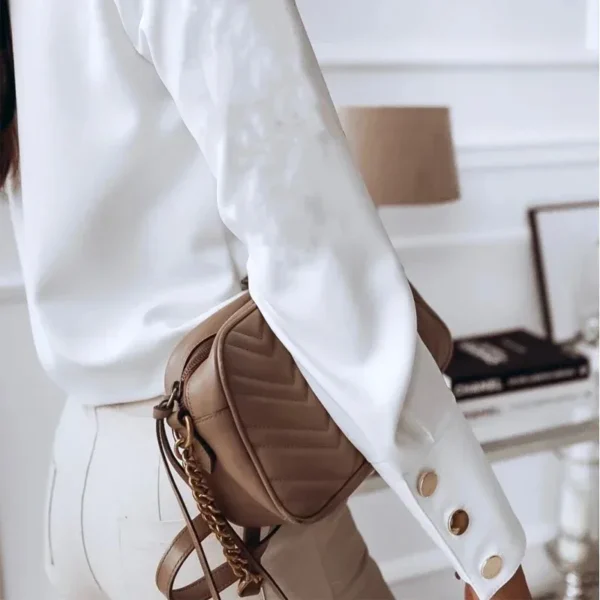 Women Shirts Tops 2024 Autumn Women's Fashion Long Sleeve Blouses Stand Collar Solid White Black Loose Cardigan Blusas 10619 - Image 5