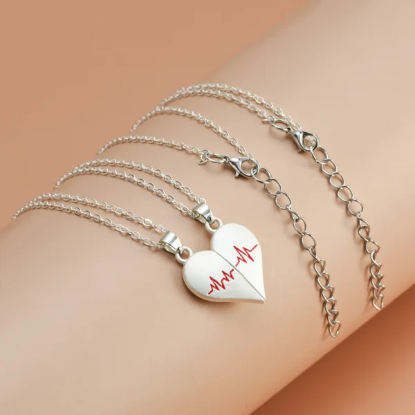2Pcs Electrocardiogram Couple Necklaces for Lovers Boys Girls Stainless Steel Magnetic Heart Pendant Jewelry Valentines Day Gift - Image 5