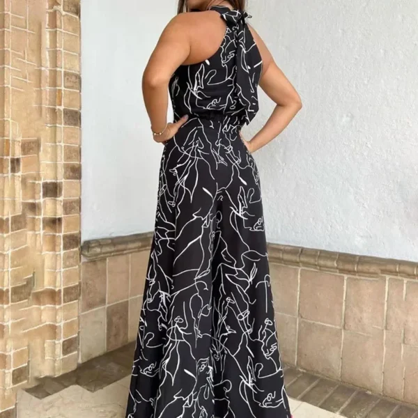Summer Sexy Halterneck Bodycon Sleeveless High Jumpsuit 2023 Women Abstract Print Jumpsuit Chic Streetwear Wide Leg Romper Mujer - Image 4