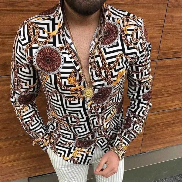 Fashion Luxury man shirt Lapel Buttoned Shirt Casual Designer Print Long Sleeve Tops Men's Clothing social Cardigan shirt