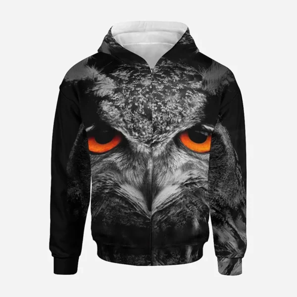 Horror Night Owl Zip Up Hoodie Men Clothing New 3D Goth Eagle Printed Hoodies Women Harajuku Fashion y2k Pullovers Hooded Hoody - Image 4